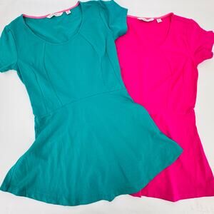 2 Isaac Mizrahi Peplum Seamed Knit Top Womens XXS Short Sleeve Cotton Stretch